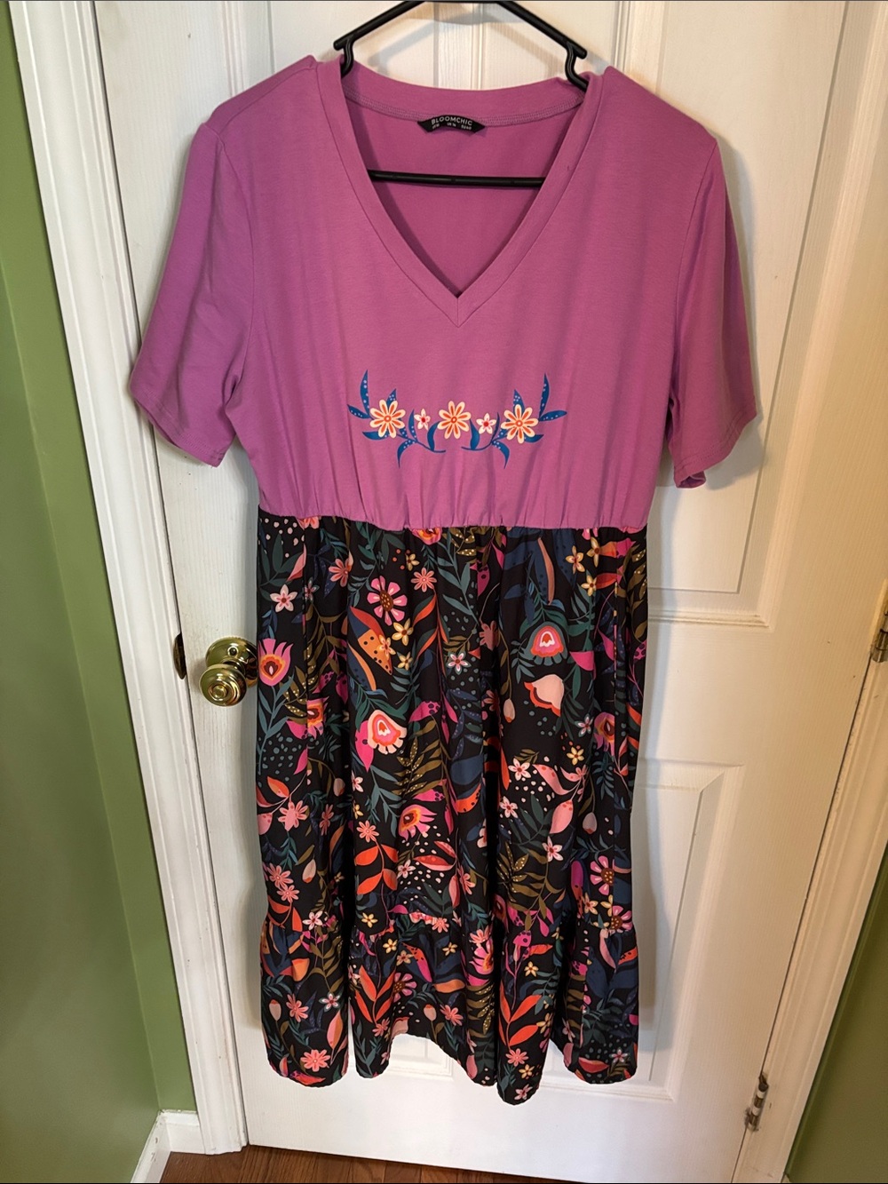 BloomChic Pink and Black Floral Midi Dress